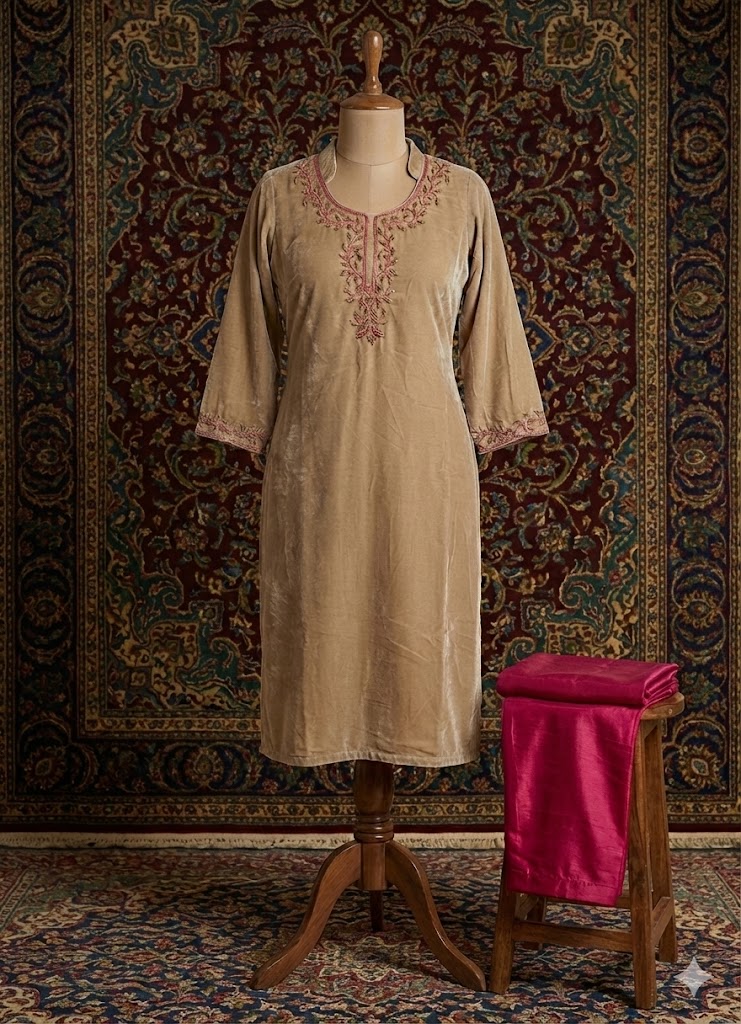 Dabka Velvet Kurta with silk trouser